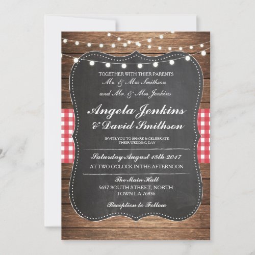 Wedding Rustic Chalk Wood Lights Barn Invite