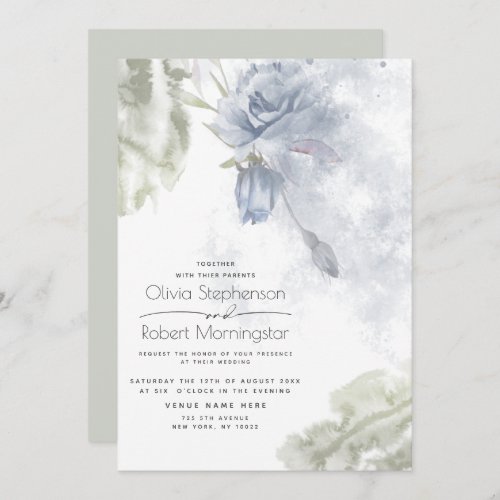 Wedding  Rustic Dusty Blue Roses Invitation