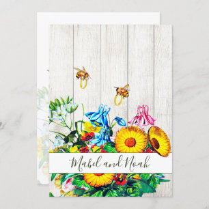 Wedding Rustic Floral Honey Bees Gold Eco Invitation