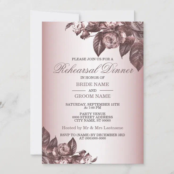 Wedding Rustic Floral Ross Gold Rehearsal Dinner Invitation 