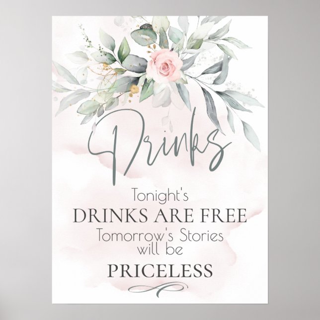 Wedding | Rustic Foliage Pink Floral Bar Sign (Front)