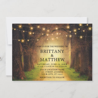 Wedding Rustic Forest Path String Lights Invitation