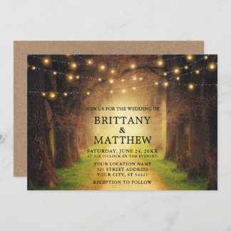 Wedding Rustic Forest Path String Lights Kraft Invitation