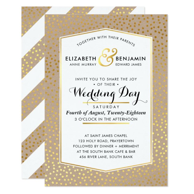 WEDDING Rustic Gold Confetti Spot Kraft INVITE