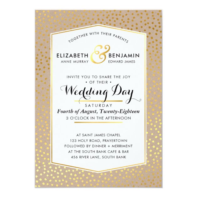 WEDDING Rustic Gold Confetti Spot Kraft INVITE