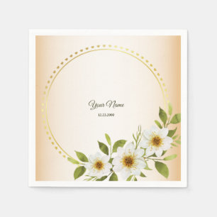 Wedding Rustic Golden Geometric White Floral Peach Napkins