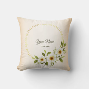 Wedding Rustic Golden Geometric White Floral Peach Throw Pillow