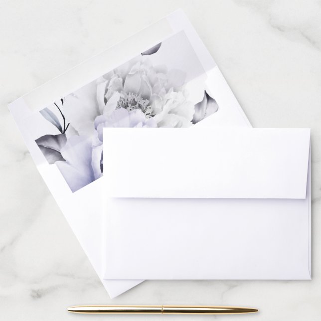 Wedding | Rustic Lilac and Alabaster Peony Floral Envelope Liner (Desk)