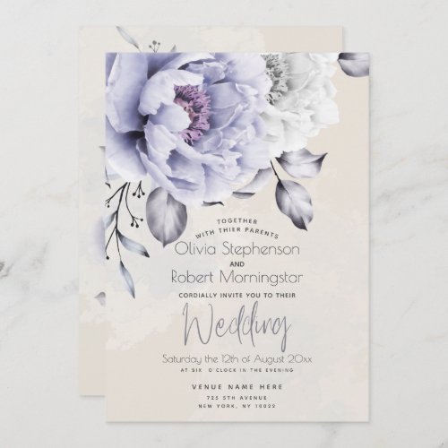 WEDDING  Rustic Lilac and Alabaster Peony Floral Invitation