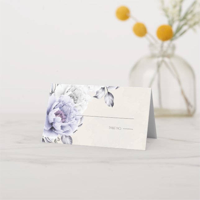 Wedding | Rustic Lilac and Alabaster Peony Floral Place Card (Front)