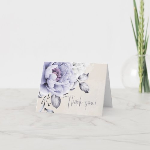 Wedding  Rustic Lilac and Alabaster Peony Floral Thank You Card
