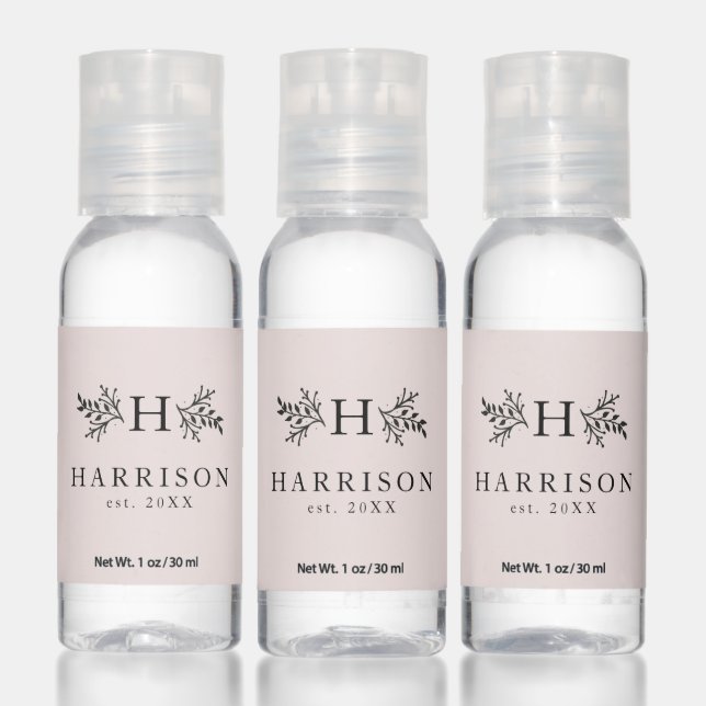 Wedding rustic monogram personalized blush pink hand sanitizer (Set)