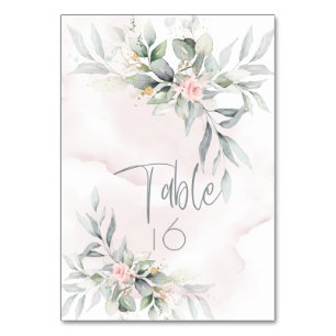 Wedding Rustic Pink Floral Pale Sage Greenery Table Number