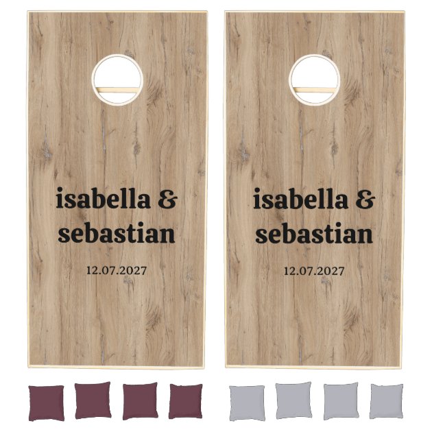 Wedding rustic retro monogram Natural Wood texture Cornhole Set