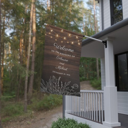 Wedding Rustic String Lights Welcome House Flag