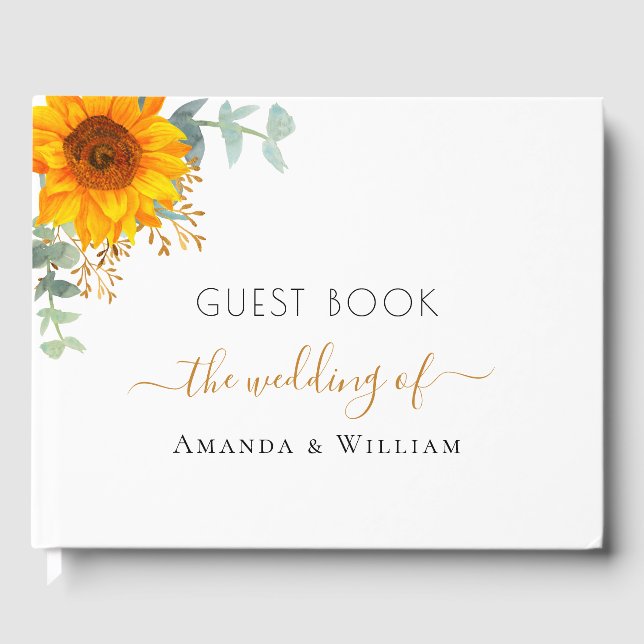 Wedding rustic sunflower eucalyptus monogram guest book (Front)