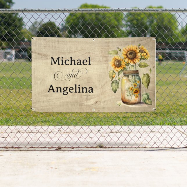 Wedding Rustic Sunflower on Wood Background Banner (Insitu)