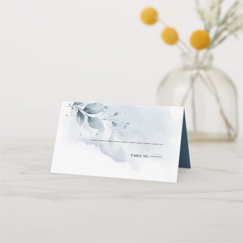 Wedding  Rustic Watercolor Dusty Blue Foliage  Place Card