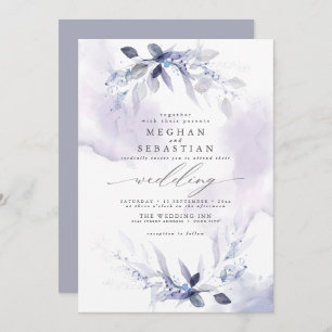 Wedding Rustic Watercolor Greenery Violet Invitation