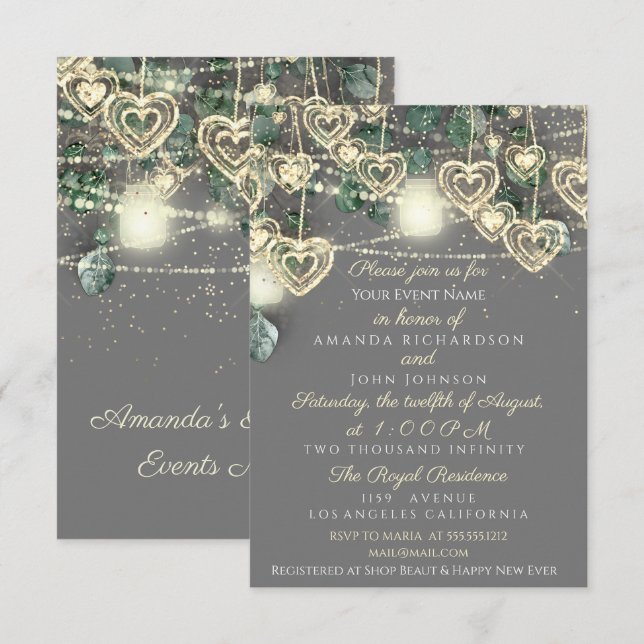 Wedding Rustic Wood Gold Gray Grey Anniversary Invitation (Front/Back)
