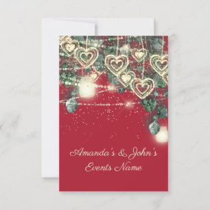 Wedding Rustic Wood Gold Red Anniversary Invitation