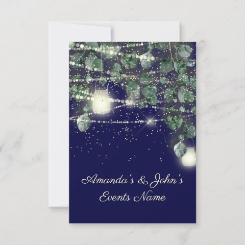 Wedding Rustic Wood Golden Hearts Lights Navy Invitation