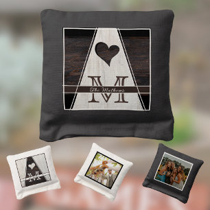 Wedding Rustic Wood Grain Heart Team Bride Groom Cornhole Bags