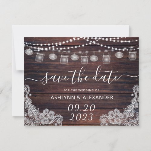 Wedding Rustic Wood Mason Jar Lights SAVE THE DATE