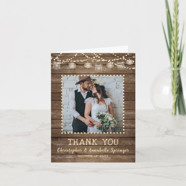 Wedding Rustic Wood Mason Jar Lights Thank You (Front)