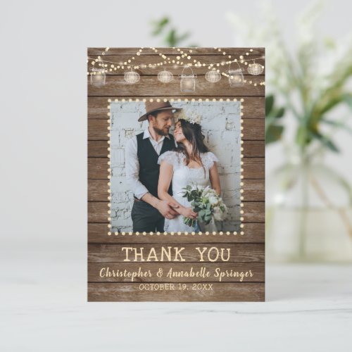 Wedding Rustic Wood Mason Jar Lights Thank You