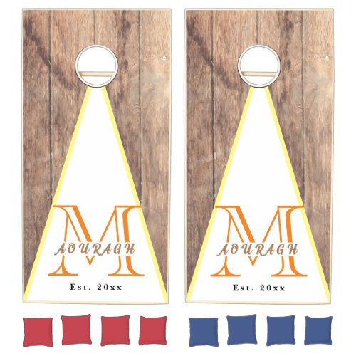 Wedding Rustic Wood Monogram Family Name Cornhole Set