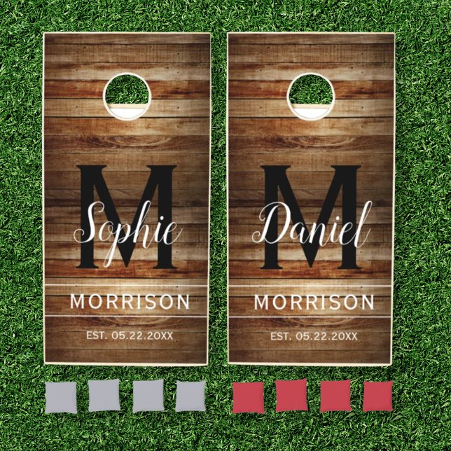 Wedding Rustic Wood Monogram Family Name Cornhole Set (Creator Uploaded)