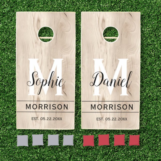 Wedding Rustic Wood Monogram Family Name Cornhole Set (Creator Uploaded)