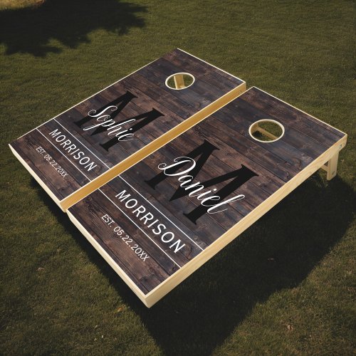 Wedding Rustic Wood Monogram Family Name Cornhole Set