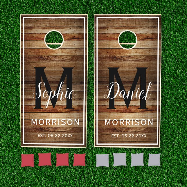 Wedding Rustic Wood Monogram Family Name Cornhole Set (Creator Uploaded)