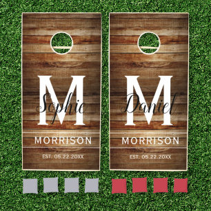 Wedding Rustic Wood Monogram Family Name Cornhole Set