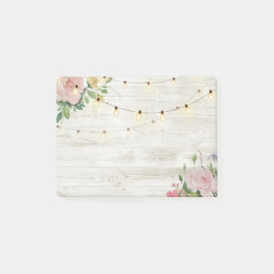 Wedding Rustic Wood Watercolor Floral String Light Post-it Notes
