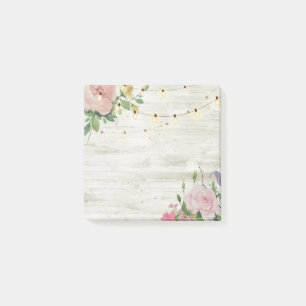 Wedding Rustic Wood Watercolor Floral String Light Post-it Notes