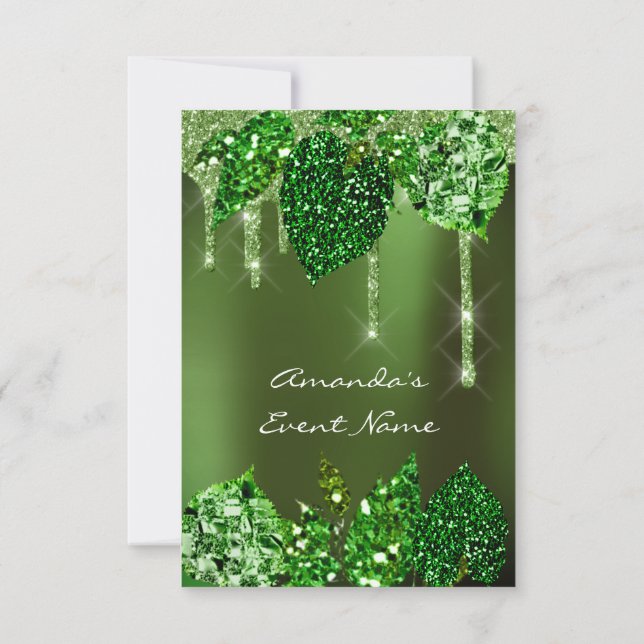 Wedding Rustic Woodland  Cali Green Drips Leafs Invitation (Back)