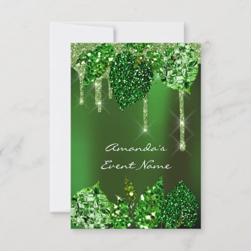 Wedding Rustic Woodland  Cali Green Drips Leafs Invitation