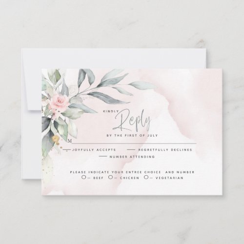 Wedding  Rustic Woodland Pink Floral Spray RSVP Card