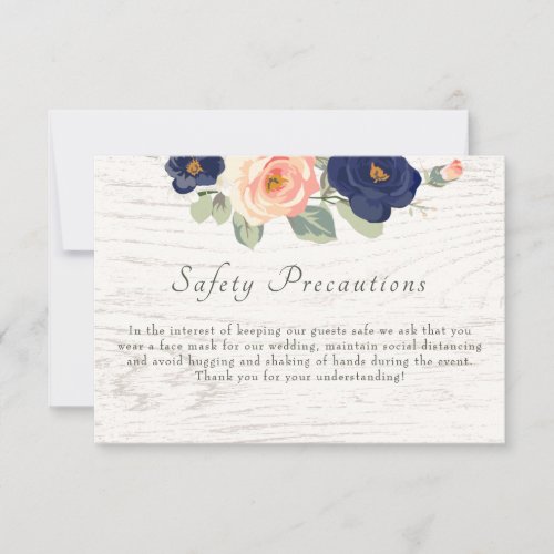 Wedding Safety Precauctions Rustic Navy Blue Peach RSVP Card