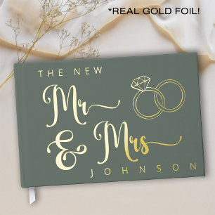 Wedding Sage Green and Gold Foil Guestbook