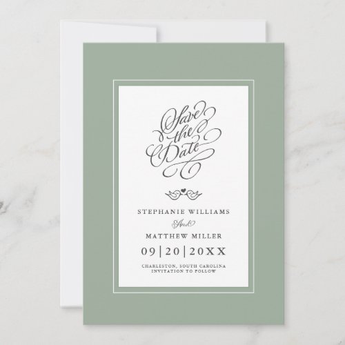 Wedding Sage Green Calligraphy Printable Digital Save The Date
