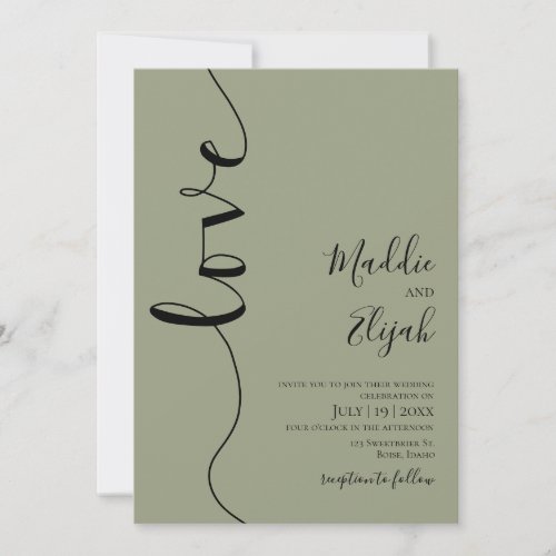 Wedding, Sage Green, Elegant, Simple, Typography, Invitation