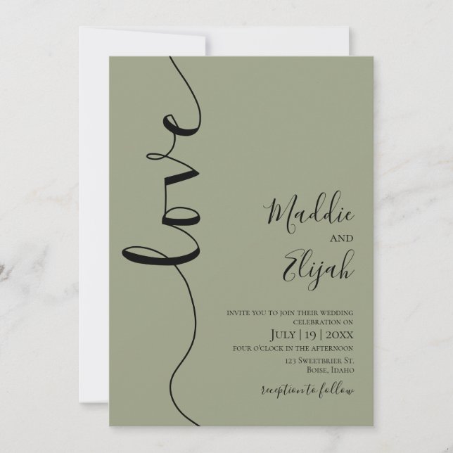 Wedding, Sage Green, Elegant, Simple, Typography, Invitation (Front)