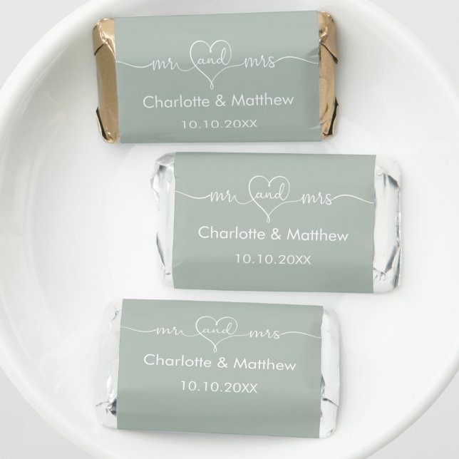 Wedding sage green Mr Mrs heart typography Hershey's Miniatures (Creator Uploaded)