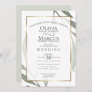 Wedding Sage Green Olive Branch Watercolor Leaf Invitation