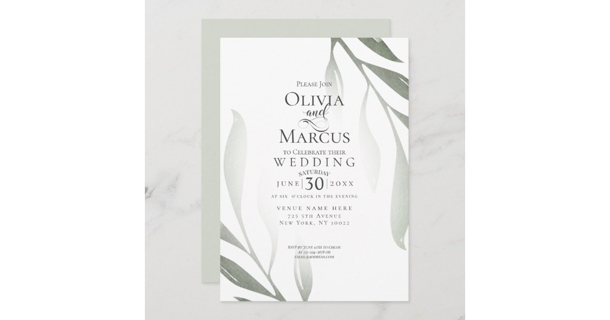 Monogram Crest with Olive Branches Wedding Invitation