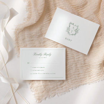 Wedding Sage Green Script Crest Monogram Rsvp Card by DesignsByElina at Zazzle